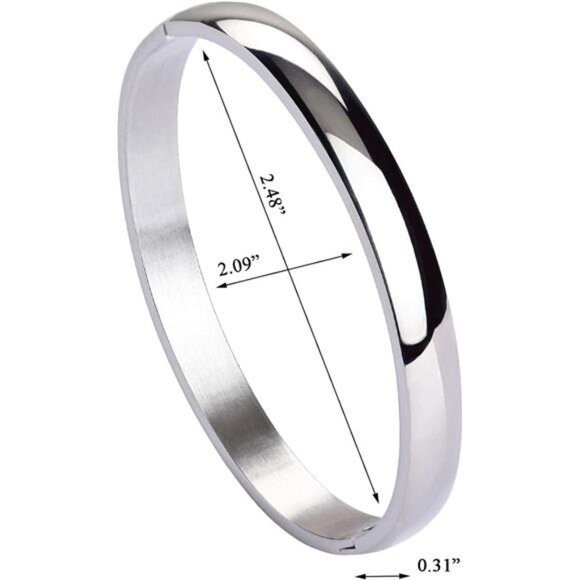 Womens Bangle 8MM Stainless Steel Bracelet Oval Polished Finish Cuff Bangle 6.7" - Picture 4 of 7